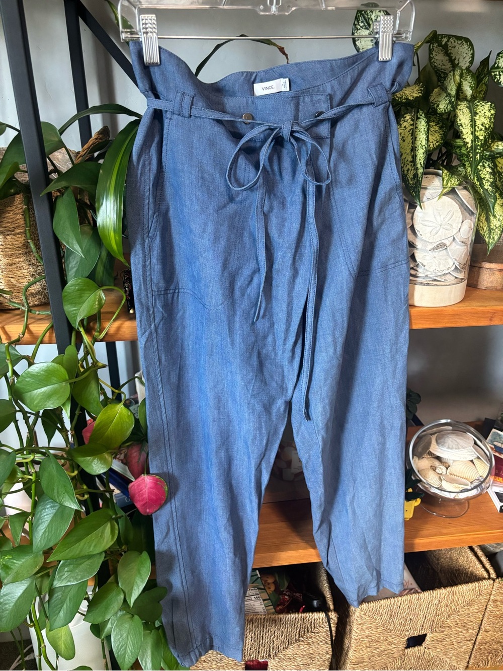 Vince Womens Cropped Lyocell Pants Sz 6 Solid Blue Mid Rise - Picture 2 of 5